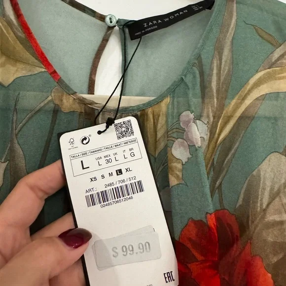 Zara Green Floral Long Sleeve Dress
Size L 
Brand New with tags - Picture 4 of 5